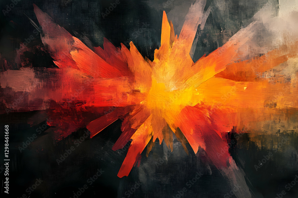 Poster an abstract digital painting of an explosion, with vibrant colors and fluid shapes creating dynamic 