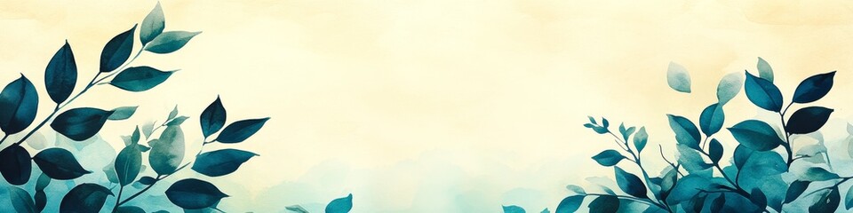Ivory and Pale Turquoise Watercolor Background With Artistic, Abstract Foliage, Airy and Dreamy