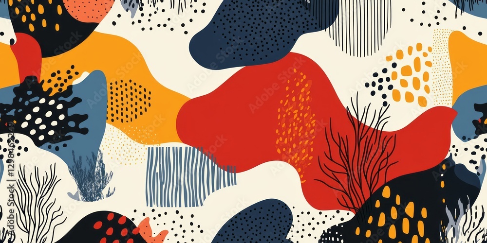 Poster colorful abstract pattern with organic shapes and linear elements