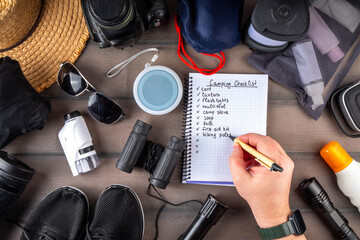 Camping list with various camp equipment