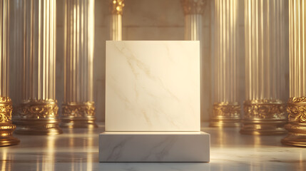 A photorealistic image of an elegant picture frame made from marble and gold
