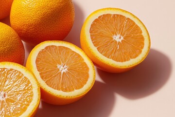 Halved oranges with bright color and shadow