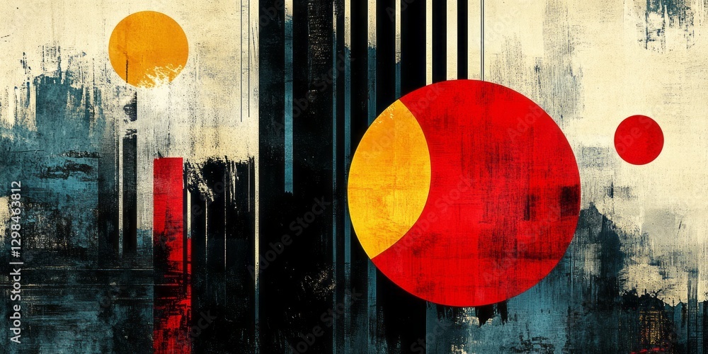 Poster abstract composition featuring circles lines and textural background
