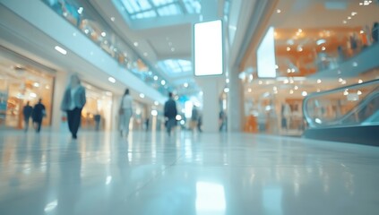 Blurred Motion of Shoppers in a Modern Shopping Mall Interior