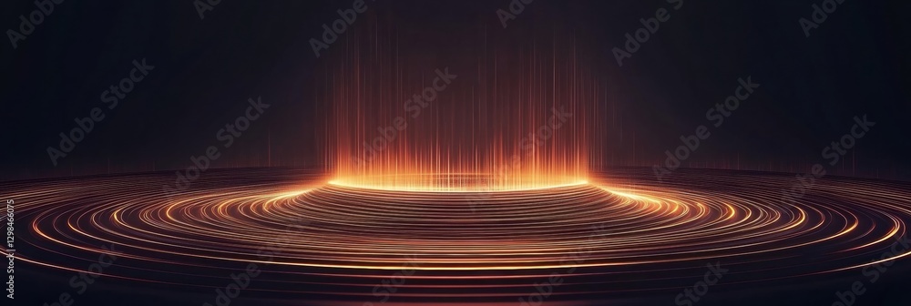 Poster vibrant circular patterns of light radiating from a central point in a dark space during a creative 
