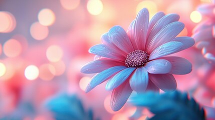 Fototapeta premium Pink flower bokeh lights romantic card design