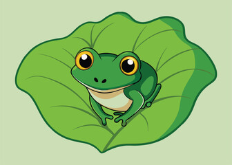 Cute Green Frog on a Lily Pad