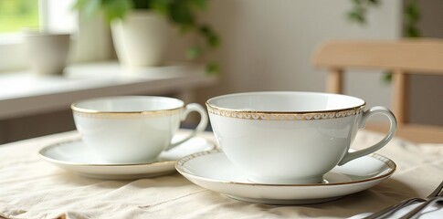 Couples' dinnerware set, white plates, gold detailing, lifestyle shot , white plates, romantic