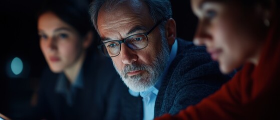 Obraz premium Business team collaborating on a project at night