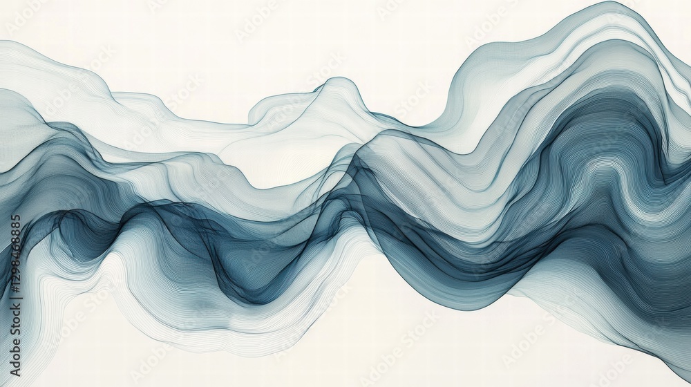 Poster Abstract blue waves create a flowing pattern resembling sound waves on a soft background. Generative AI