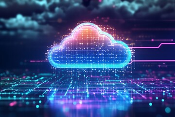 Obraz premium Cloud Computing and Data Management, Visualizing Cloud-Based File Exchange and Data Upload