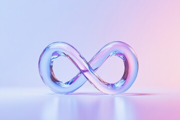 glass infinity symbol on pastel background.