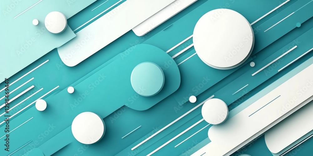 Poster geometric abstraction with circles rectangles and lines in teal