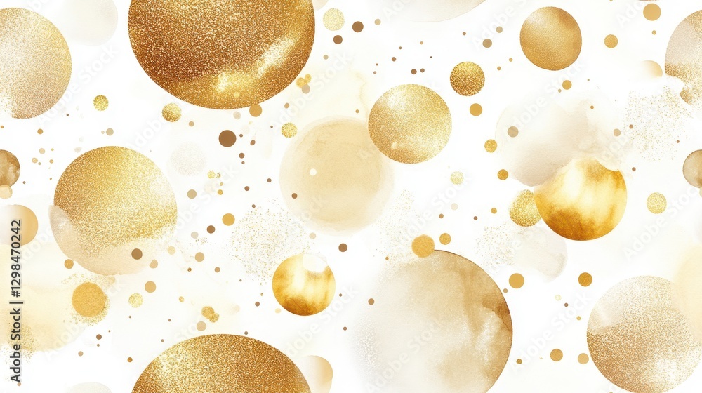 Sticker abstract golden bubbles: a cluster of elegant, shimmering golden orbs and smaller bubbles float weig