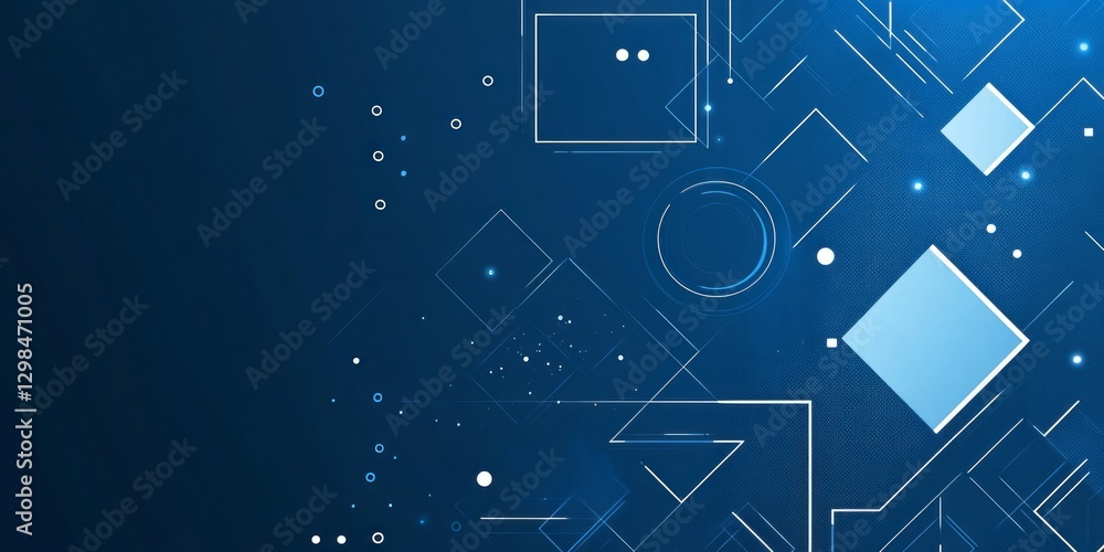 Poster abstract geometric shapes and lines float on a blue background