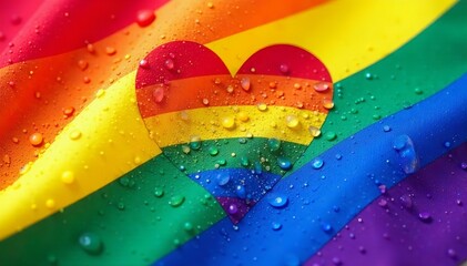 Close-up of lgbt gay pride flag with heart symbol, gay pride, flag