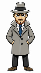 Private Investigator in gray coat showing determination