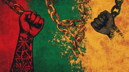 Empowering fists breaking free in vibrant colors for freedom and unity. Generative AI