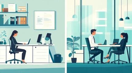 Business Illustrations Office Overview with Illustrations