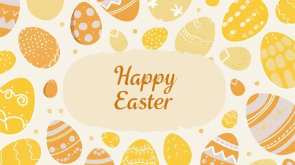 Easter card with beige egg border, "Happy Easter" text, flat cute design, pastel colors, high res, no shadows, no gradients, no blur.