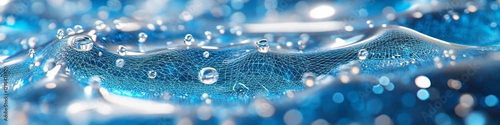 Aufkleber abstract background with network grid on flowing aqua liquid, futuristic technology design