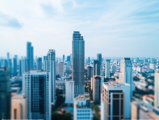 A city skyline featuring modern buildings against a clear sky. Ideal for showcasing urban landscapes and architectural beauty.