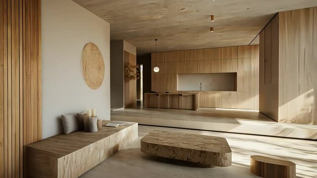 A minimalist home highlighting the simple living mindset, with natural materials and soft hues.