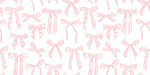 Seamless pattern with different striped bows, background for girl, coquette core design
