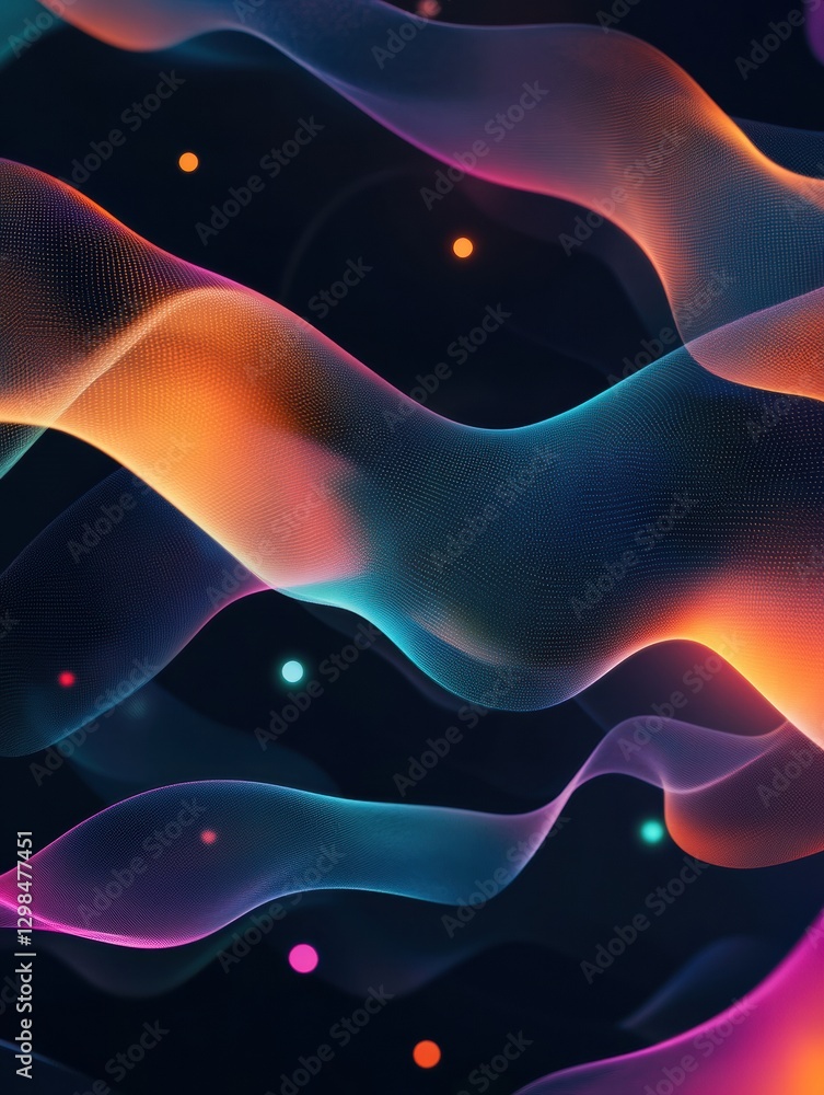 Poster Colorful flowing waves with soft light against a dark background creating a dynamic visual experience. Generative AI