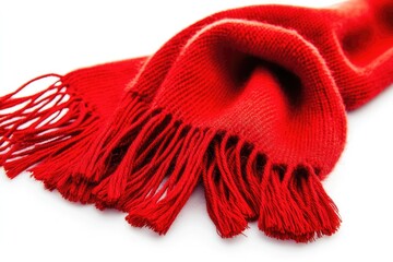 Folded Red Knitted Scarf Against White