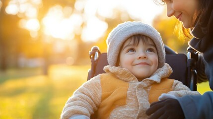 Child in Wheelchair with Mother enjoying the Outdoors