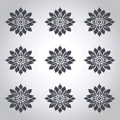 Nine repeating floral designs on a gradient gray background