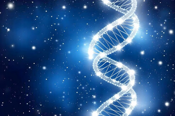 Obraz premium Blue background with white glowing double helix, vector illustration