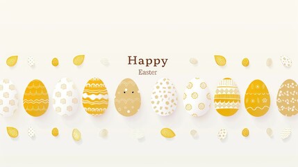 Easter card with beige egg border, "Happy Easter" text, flat cute design, pastel colors, high res, no shadows, no gradients, no blur.