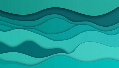 Obraz premium Abstract Soft Mint and Teal Gradient Waves Background, Elegant Minimalist 3D Design Element