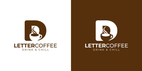 Coffee shop logo - letter and steaming coffee cup design in brown