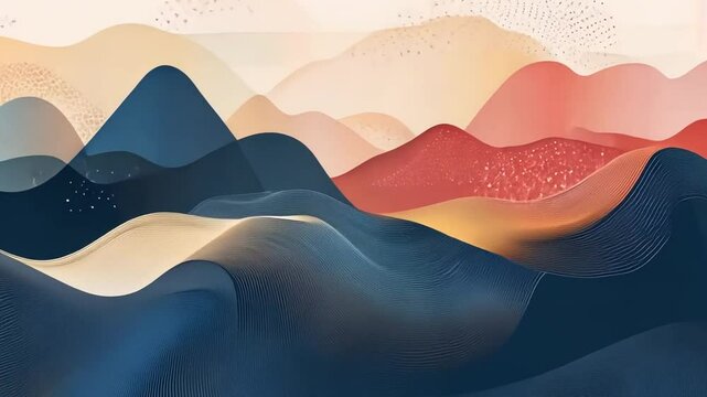 Abstract undulating mountain range landscape with a soothing color palette and line art