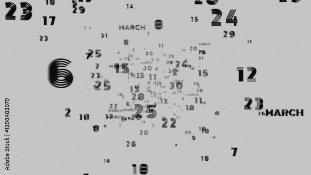 Aufkleber Abstract floating typography with distorted months and 2025, creating a futuristic motion blur effect..