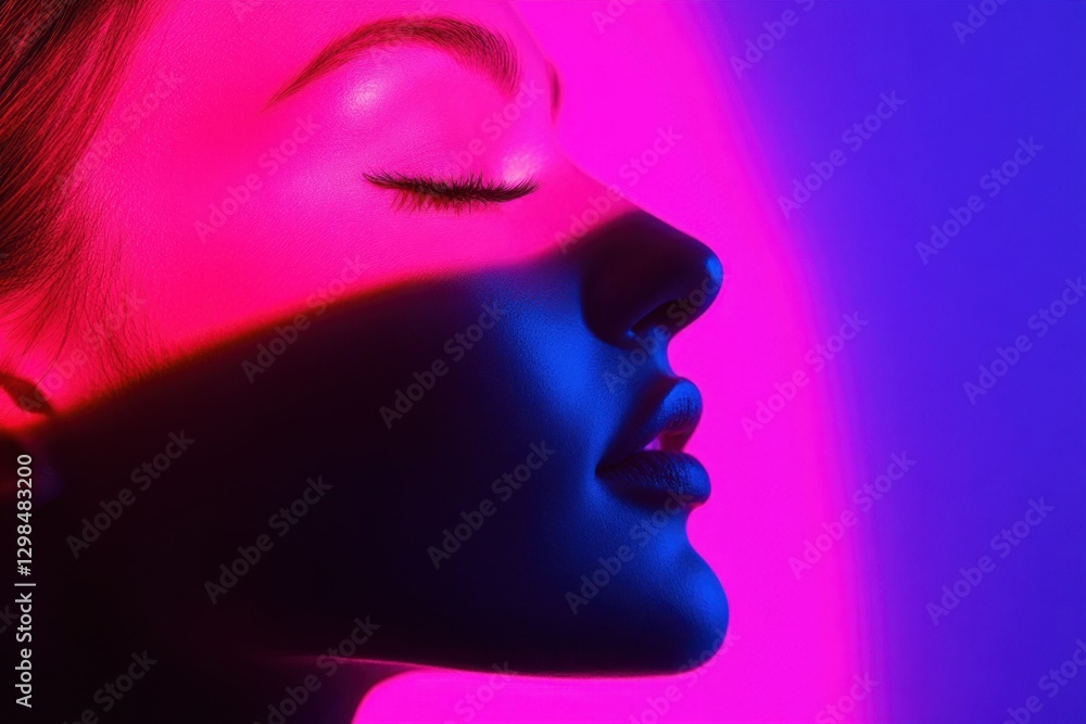 Poster unique portrait featuring color contrast with soft lighting and shadows