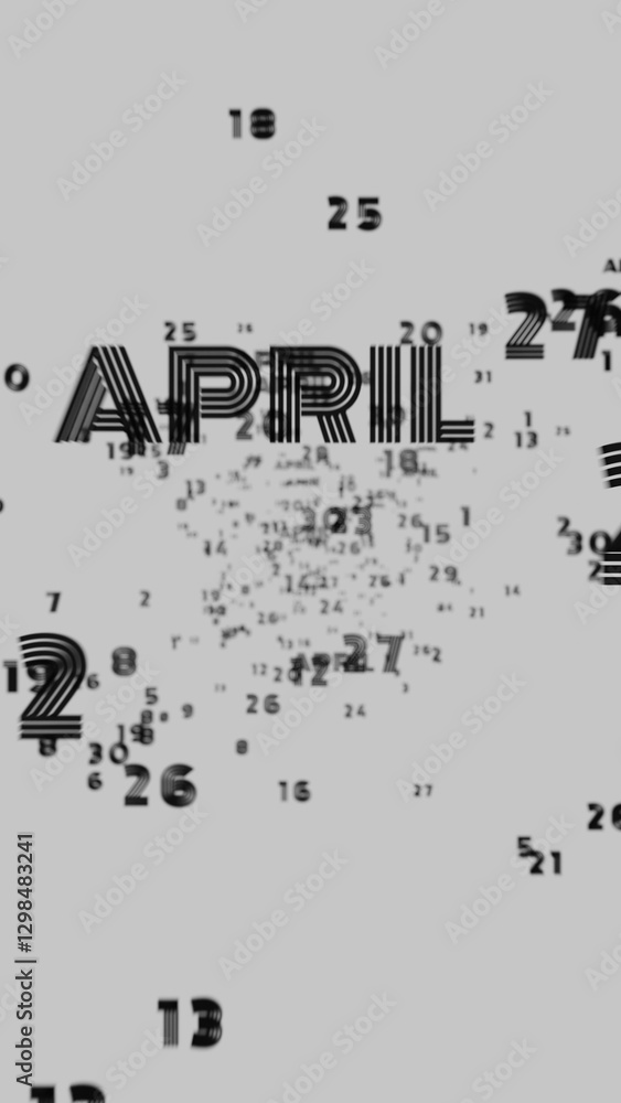 Aufkleber Abstract floating typography with distorted months and 2025, creating a futuristic motion blur effect..