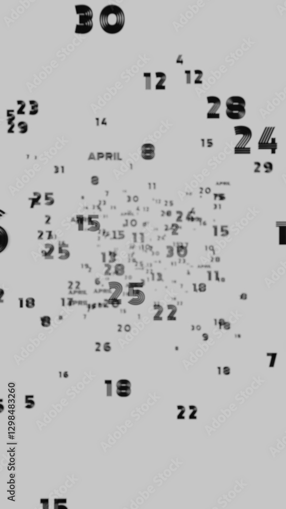 Aufkleber Abstract floating typography with distorted months and 2025, creating a futuristic motion blur effect..