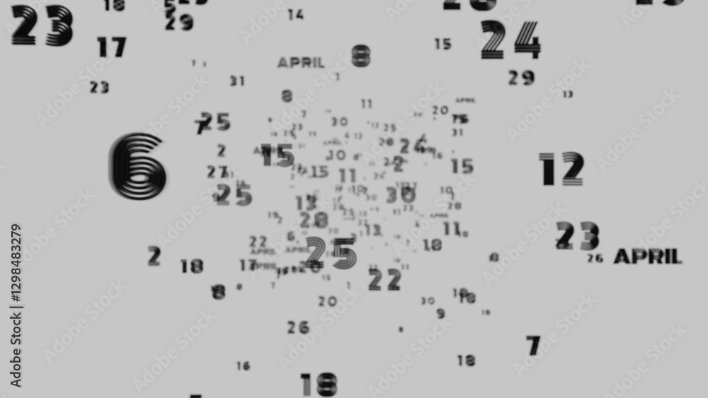 Aufkleber Abstract floating typography with distorted months and 2025, creating a futuristic motion blur effect..