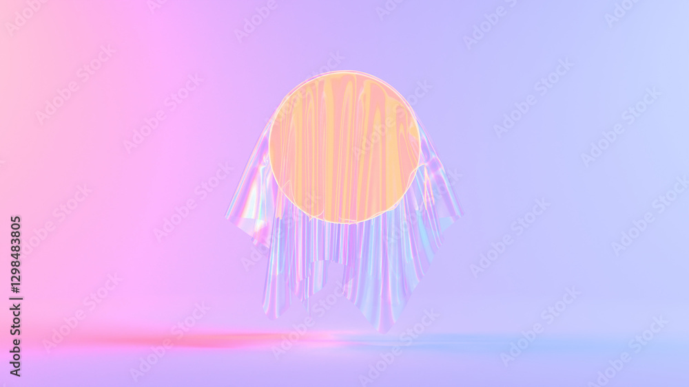 Leinwandbilder holographic floating fabric with a glowing circular shape, set against a soft pastel gradient backgr