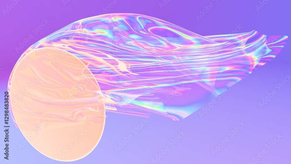 Leinwandbilder holographic floating fabric with a glowing circular shape, set against a soft pastel gradient backgr