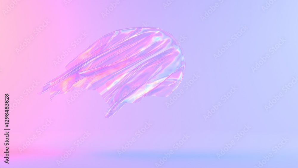 Leinwandbilder holographic floating fabric with a glowing circular shape, set against a soft pastel gradient backgr
