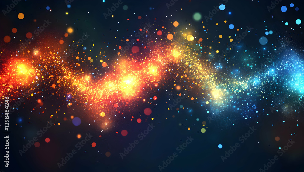 Poster abstract background with colorful bokeh lights and stars.