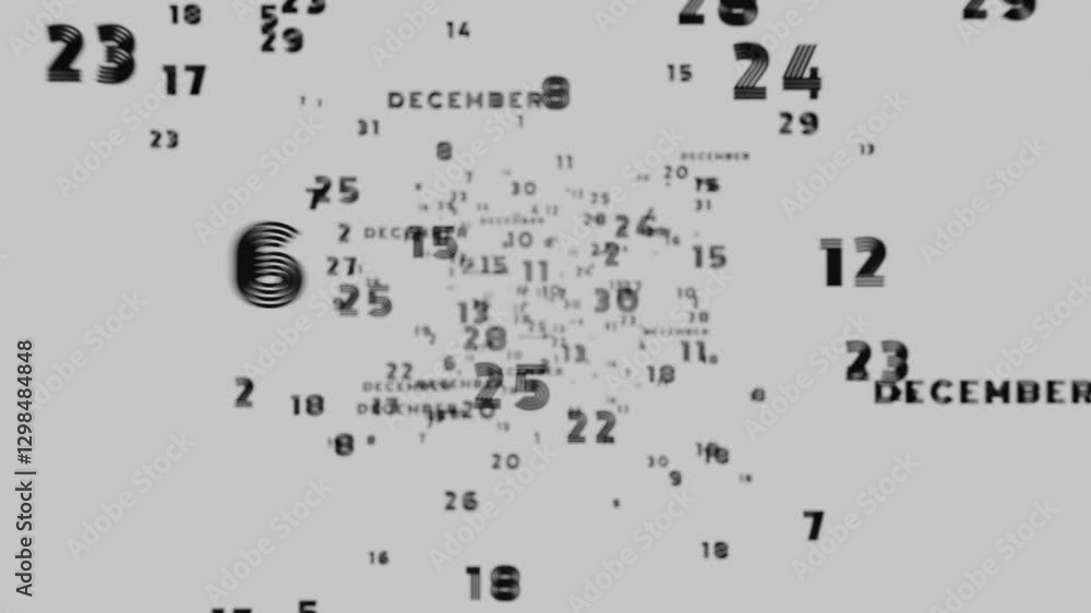 Poster Abstract floating typography with distorted months and 2025, creating a futuristic motion blur effect.
