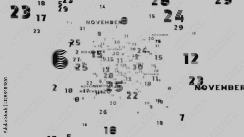 Aufkleber Abstract floating typography with distorted months and 2025, creating a futuristic motion blur effect.
