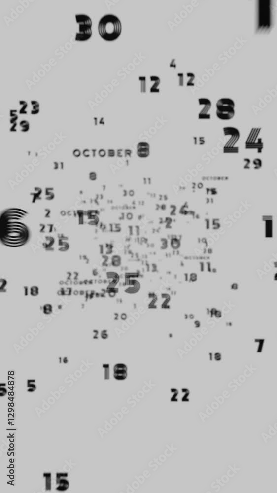 Poster Abstract floating typography with distorted months and 2025, creating a futuristic motion blur effect.
