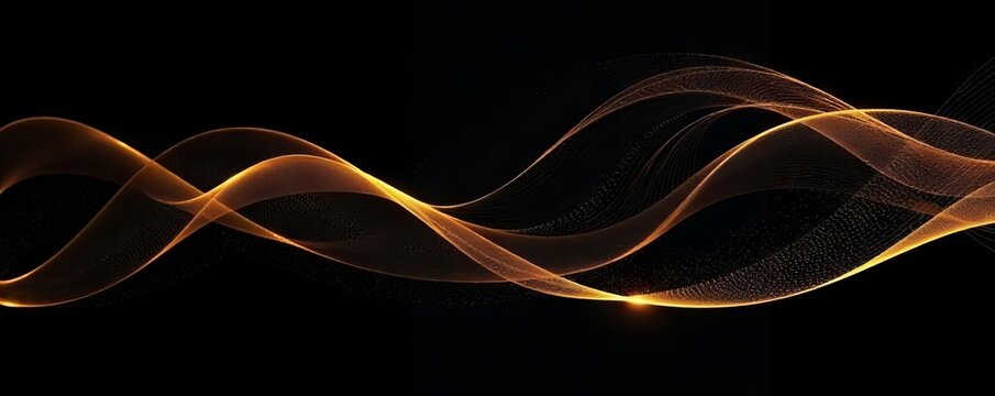 Curving gold lines on black, abstract wave background, presentation ready, presentation, swirl
